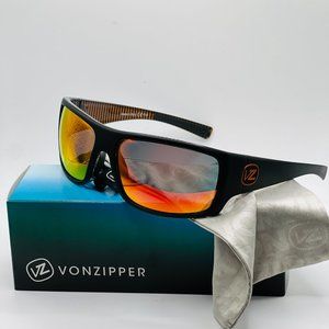 VonZipper Suplex Wrap Sunglasses Black Satin LUX Black and Orange Lunar Chrome